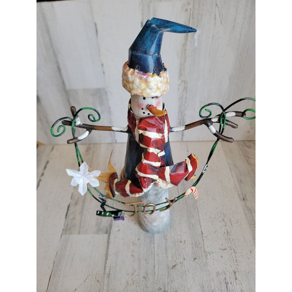 Vintage rustic snowman Joy candy cane home decor figure Xmas scarf
